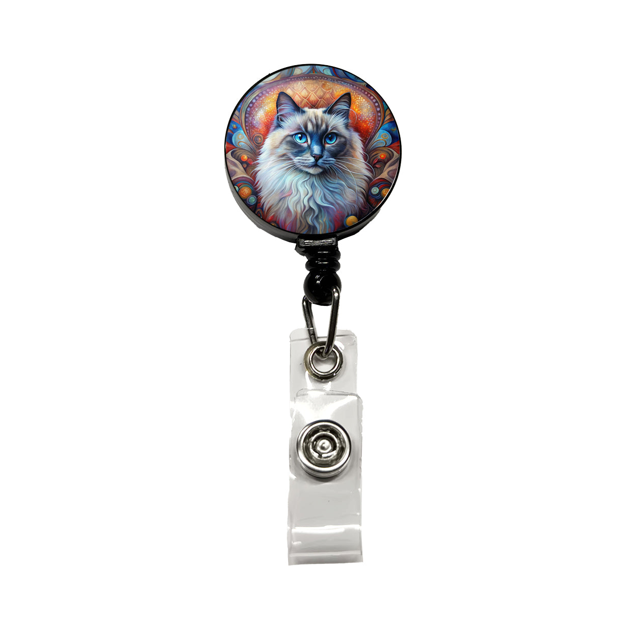 Birman Cat Abstract Art Retractable ID Key Card Name Tag Badge Holder with Clip