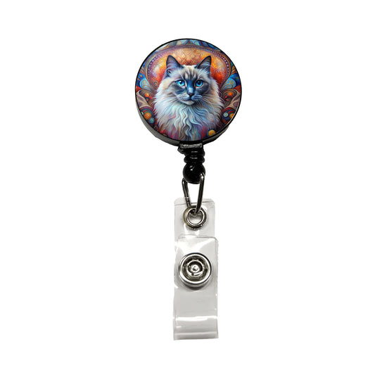 Birman Cat Abstract Art Retractable ID Key Card Name Tag Badge Holder with Clip