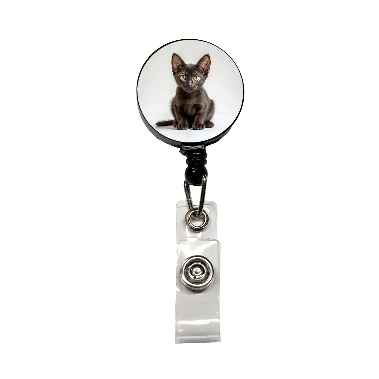 Bombay Black Cat Kitten Photo Retractable ID Key Card Name Tag Badge Holder with Clip