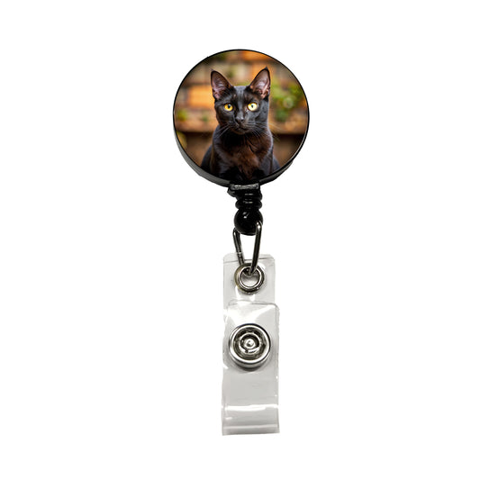 Bombay Black Cat Photo Retractable ID Key Card Name Tag Badge Holder with Clip
