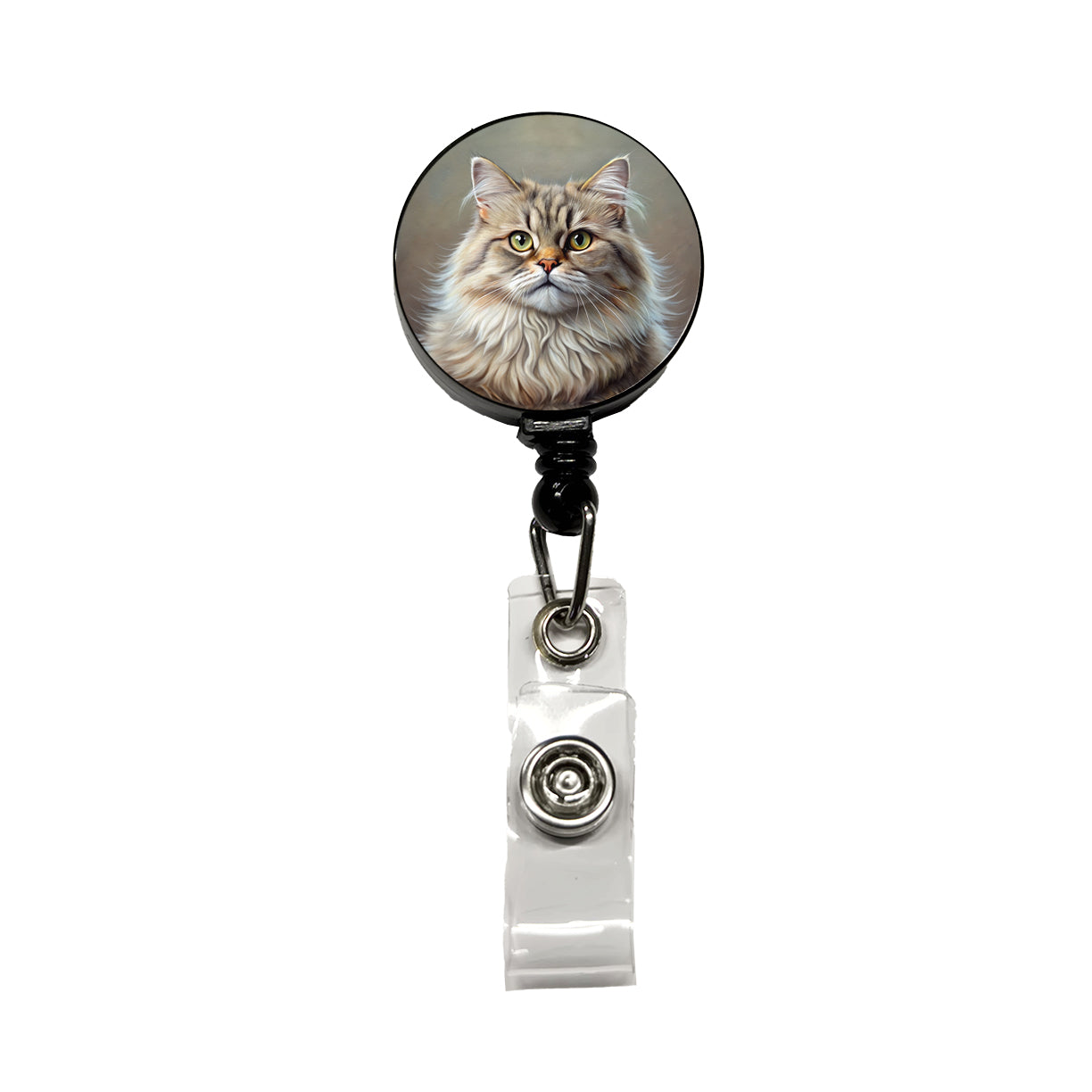 British Longhair Cat Illustration Retractable ID Key Card Name Tag Badge Holder with Clip