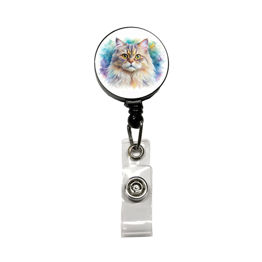 British Longhair Cat Watercolor Style Retractable ID Key Card Name Tag Badge Holder with Clip