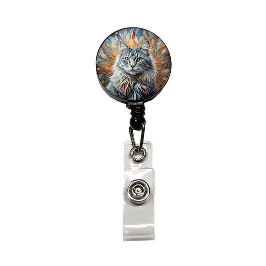 British Longhair Gray Cat Abstract Art Retractable ID Key Card Name Tag Badge Holder with Clip