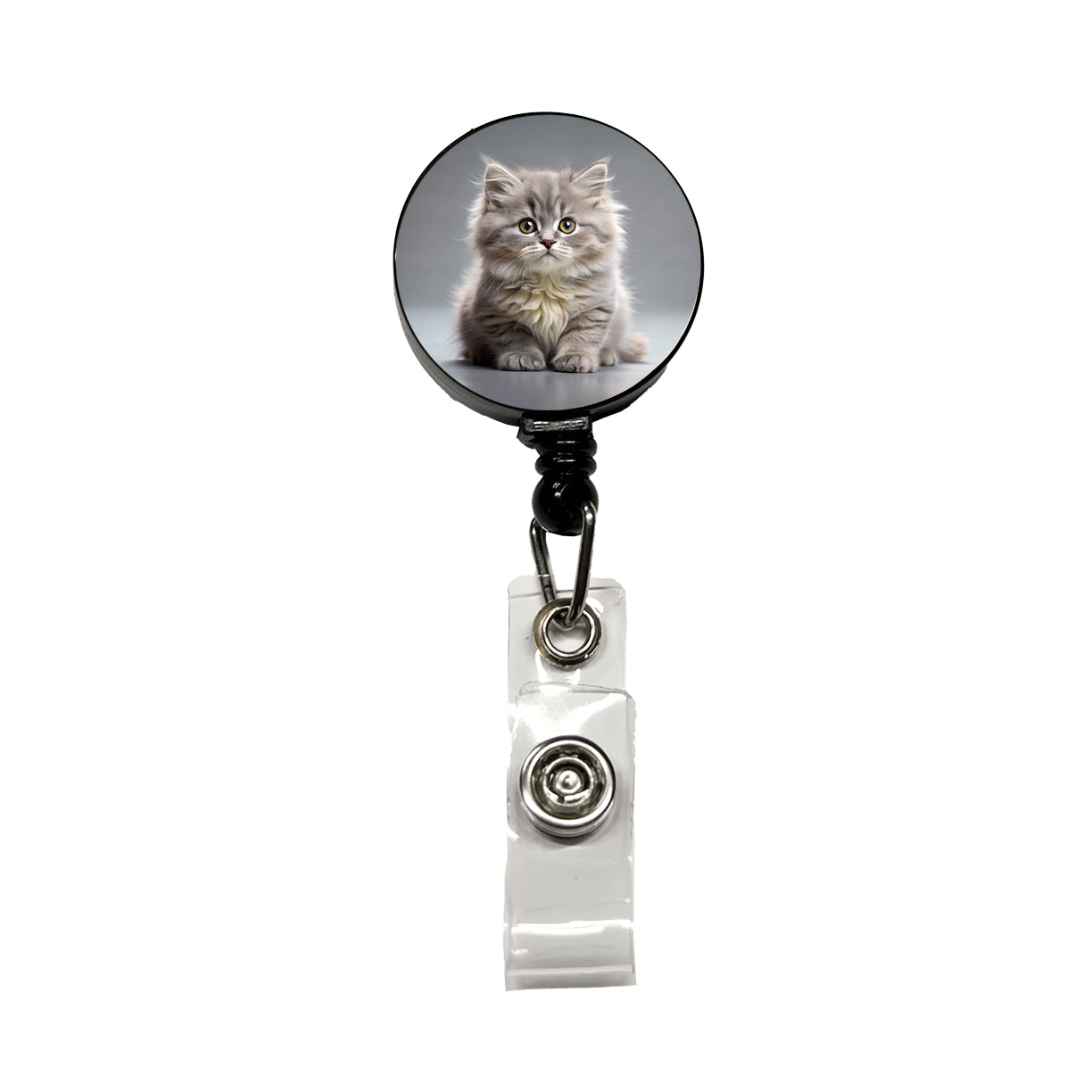 British Longhair Gray Cat Kitten Photo Retractable ID Key Card Name Tag Badge Holder with Clip
