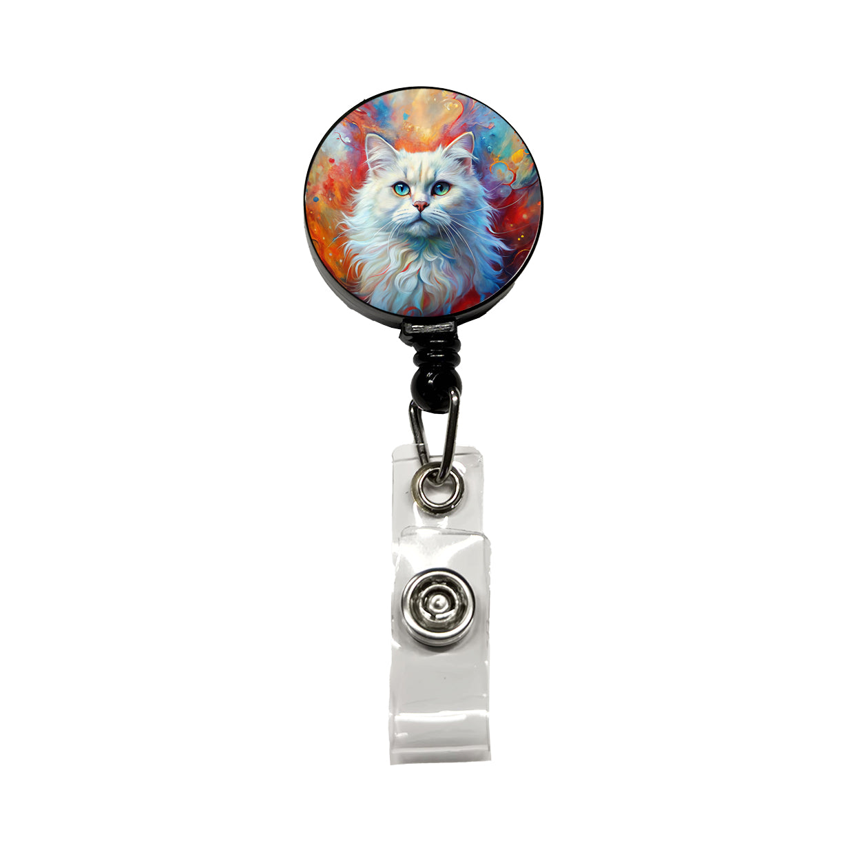 British Longhair White Cat Abstract Art Retractable ID Key Card Name Tag Badge Holder with Clip