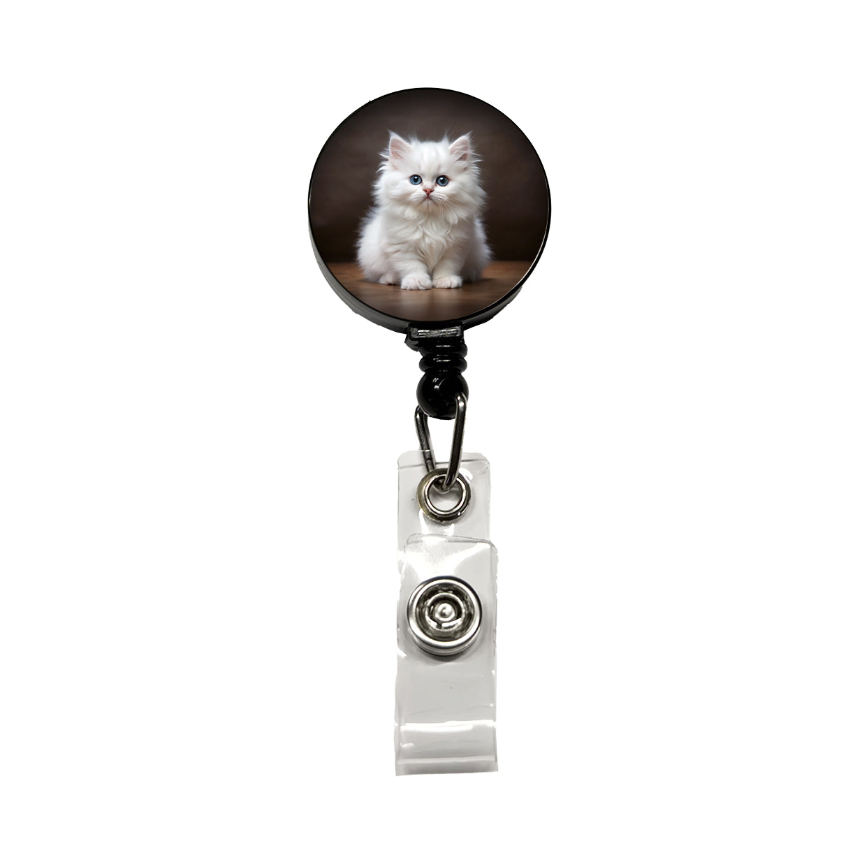 British Longhair White Cat Kitten Photo Retractable ID Key Card Name Tag Badge Holder with Clip