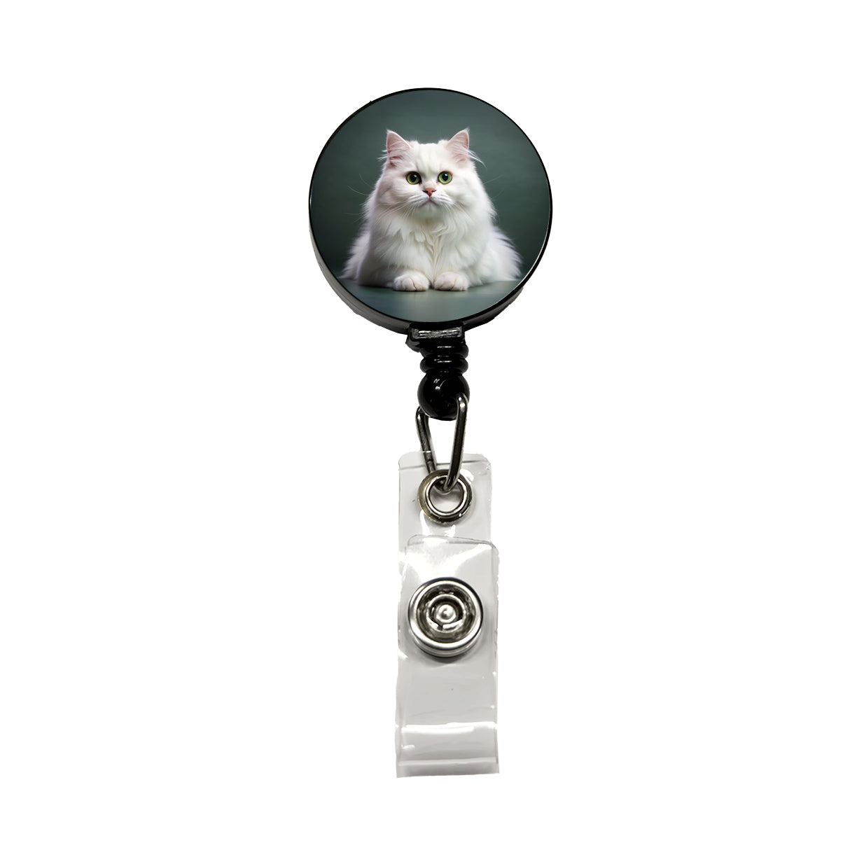 British Longhair White Cat Photo Retractable ID Key Card Name Tag Badge Holder with Clip