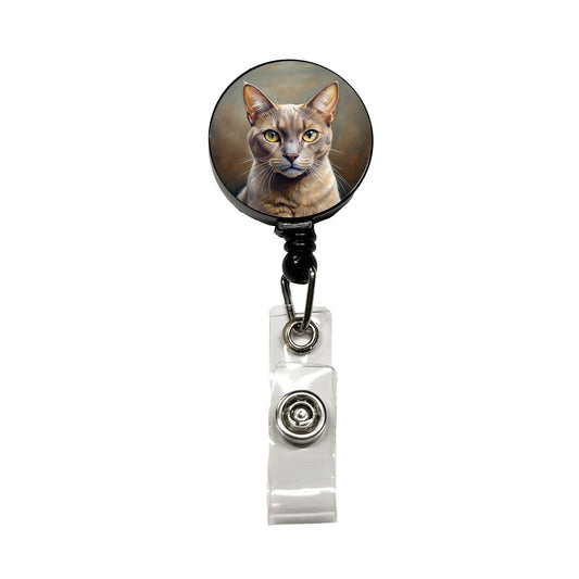 Burmese Cat Illustration Retractable ID Key Card Name Tag Badge Holder with Clip