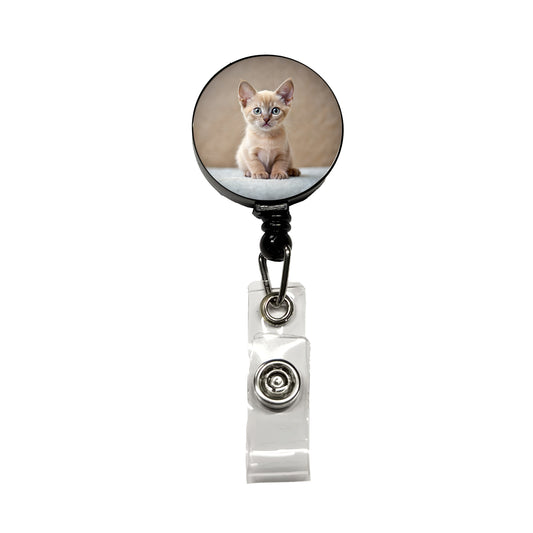 Burmese Cat Kitten Photo Retractable ID Key Card Name Tag Badge Holder with Clip