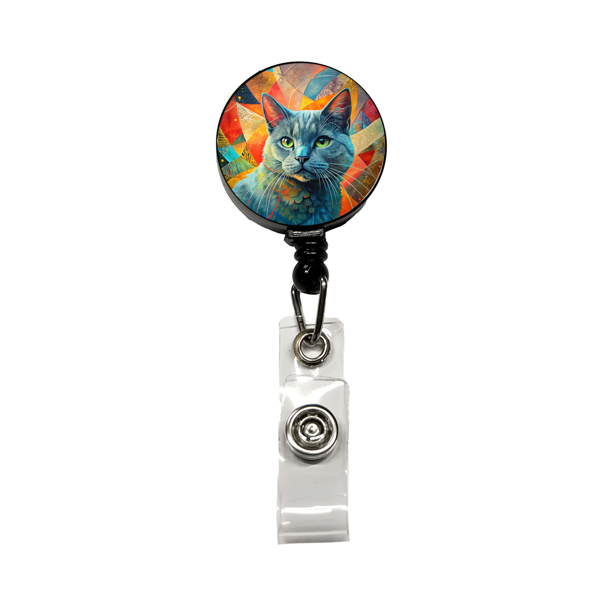 Chartreux Cat Abstract Art Retractable ID Key Card Name Tag Badge Holder with Clip