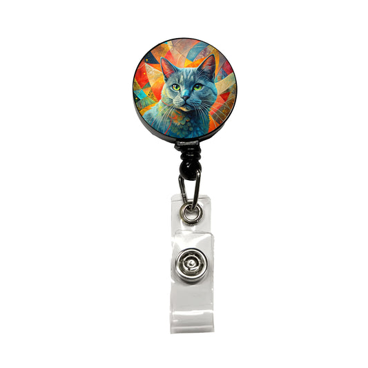 Chartreux Cat Abstract Art Retractable ID Key Card Name Tag Badge Holder with Clip