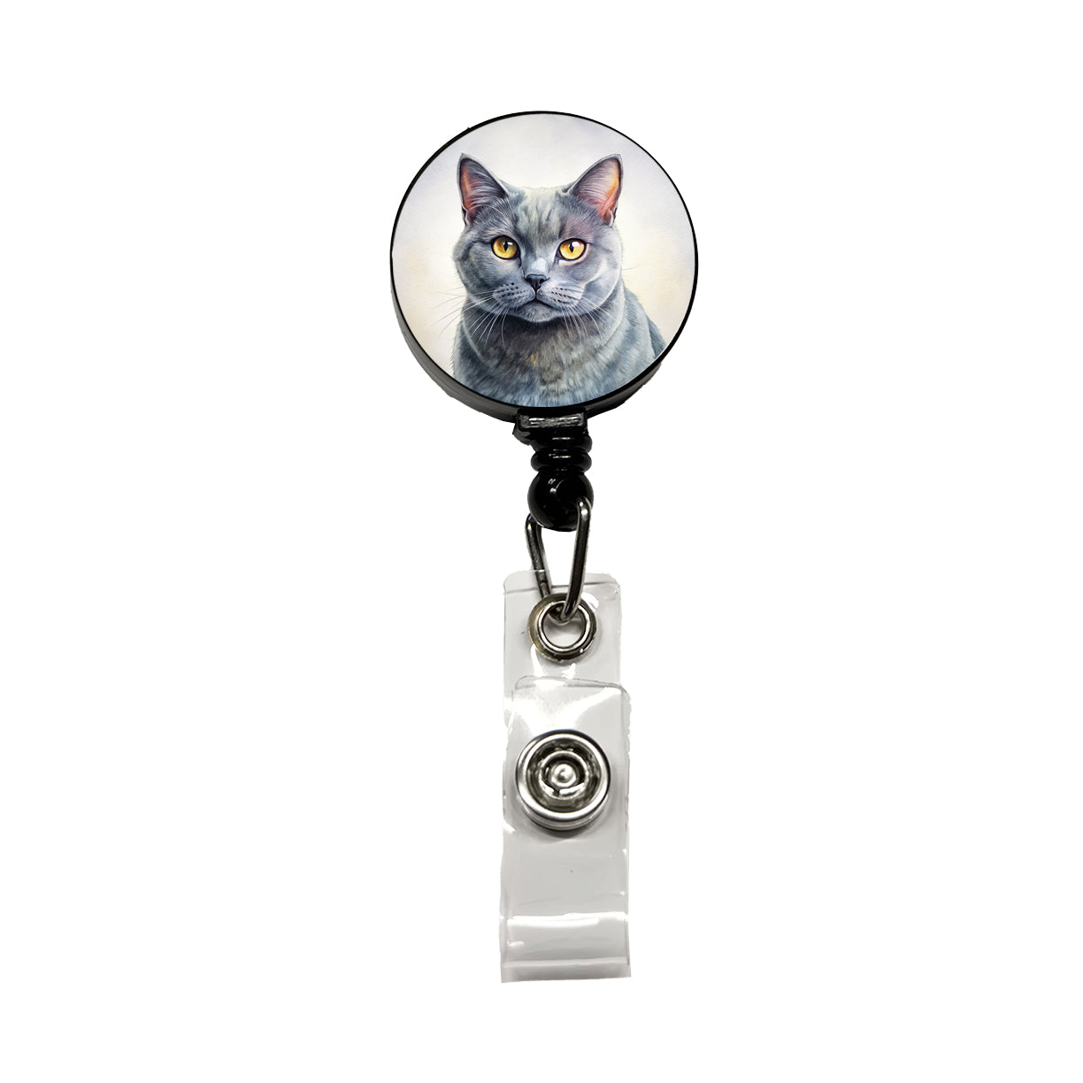 Chartreux Cat Illustration Retractable ID Key Card Name Tag Badge Holder with Clip