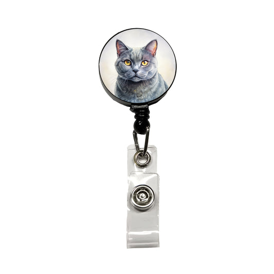 Chartreux Cat Illustration Retractable ID Key Card Name Tag Badge Holder with Clip