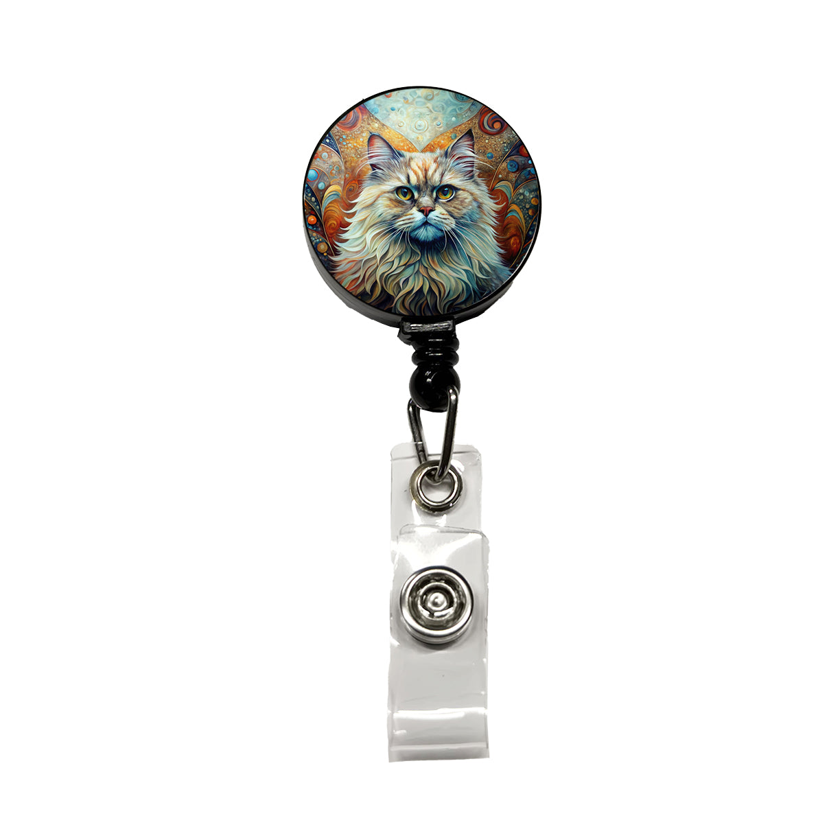 Classic Persian Cat Abstract Art Retractable ID Key Card Name Tag Badge Holder with Clip