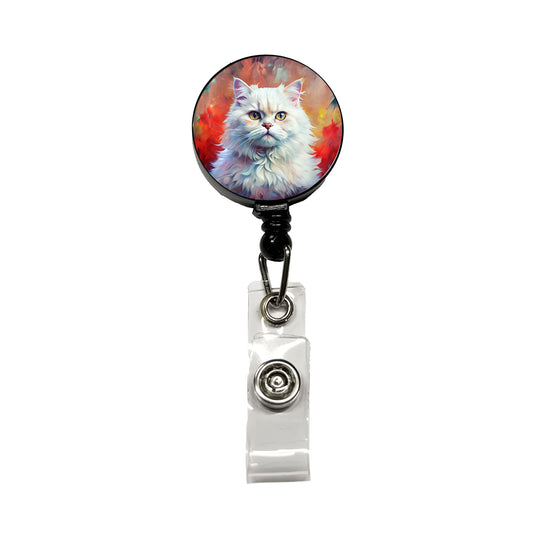 Classic Persian White Cat Abstract Art Retractable ID Key Card Name Tag Badge Holder with Clip