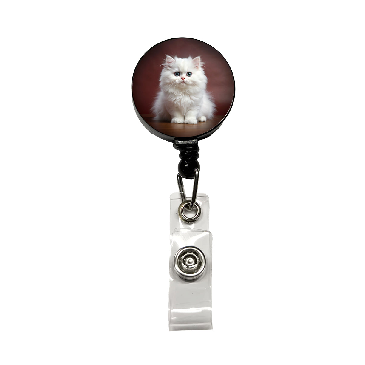 Classic Persian White Cat Kitten Photo Retractable ID Key Card Name Tag Badge Holder with Clip