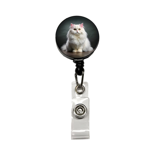Classic Persian White Cat Photo Retractable ID Key Card Name Tag Badge Holder with Clip
