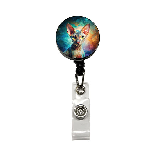Cornish Rex Cat Abstract Art Retractable ID Key Card Name Tag Badge Holder with Clip