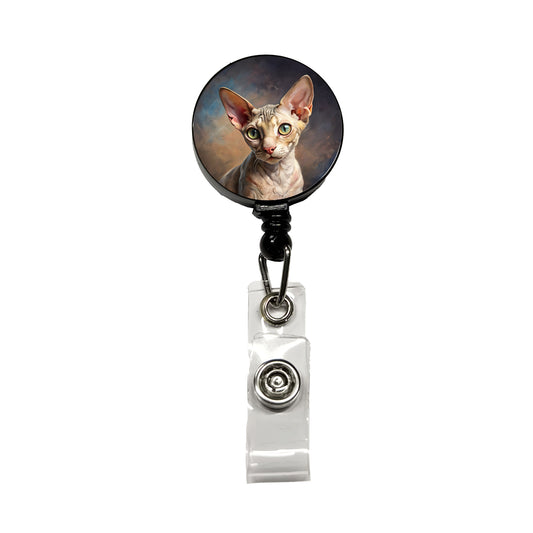 Cornish Rex Cat Illustration Retractable ID Key Card Name Tag Badge Holder with Clip