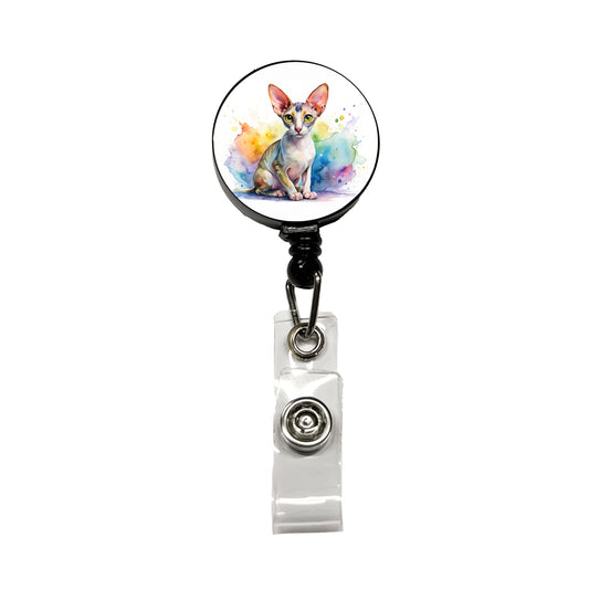 Cornish Rex Cat Watercolor Style Retractable ID Key Card Name Tag Badge Holder with Clip