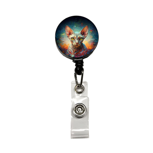 Devon Rex Cat Abstract Art Retractable ID Key Card Name Tag Badge Holder with Clip
