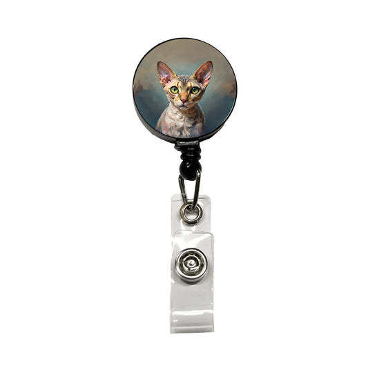Devon Rex Cat Illustration Retractable ID Key Card Name Tag Badge Holder with Clip