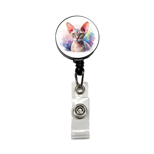 Devon Rex Cat Watercolor Style Retractable ID Key Card Name Tag Badge Holder with Clip