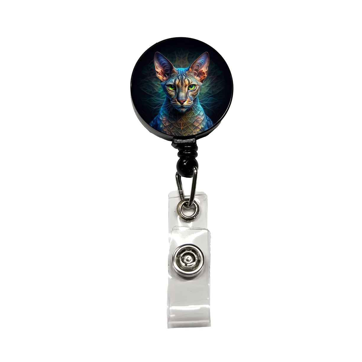 Egyptian Mau Cat Abstract Art Retractable ID Key Card Name Tag Badge Holder with Clip
