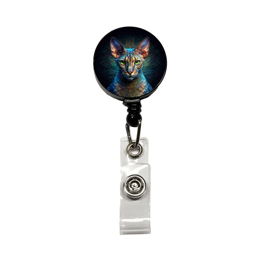 Egyptian Mau Cat Abstract Art Retractable ID Key Card Name Tag Badge Holder with Clip