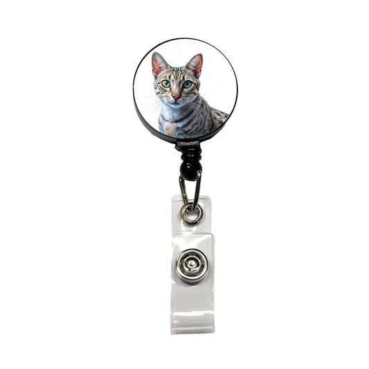 Egyptian Mau Cat Illustration Retractable ID Key Card Name Tag Badge Holder with Clip