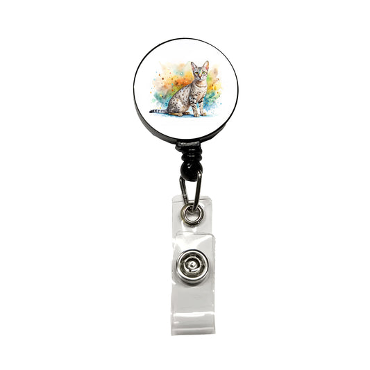 Egyptian Mau Cat Watercolor Style Retractable ID Key Card Name Tag Badge Holder with Clip