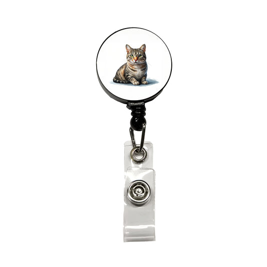 European Shorthair Cat Illustration Retractable ID Key Card Name Tag Badge Holder with Clip