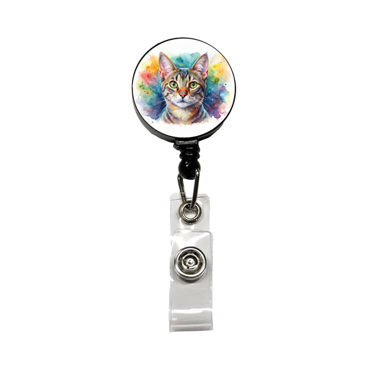 European Shorthair Cat Watercolor Style Retractable ID Key Card Name Tag Badge Holder with Clip