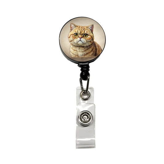 Exotic Shorthair Cat Illustration Retractable ID Key Card Name Tag Badge Holder with Clip