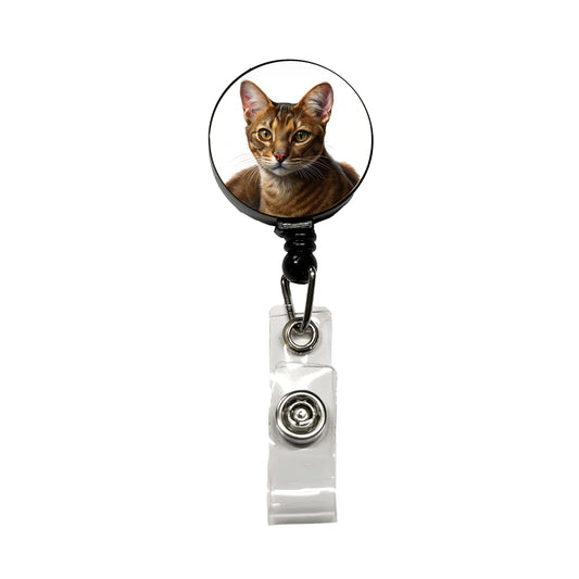 Havana Brown Cat Illustration Retractable ID Key Card Name Tag Badge Holder with Clip