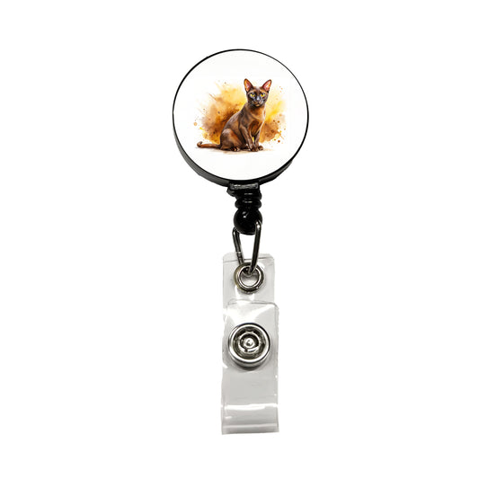 Havana Brown Cat Watercolor Style Retractable ID Key Card Name Tag Badge Holder with Clip