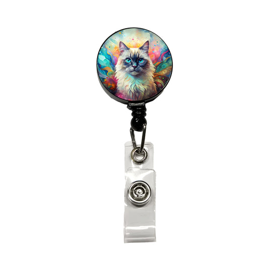Himalayan Cat Abstract Art Retractable ID Key Card Name Tag Badge Holder with Clip