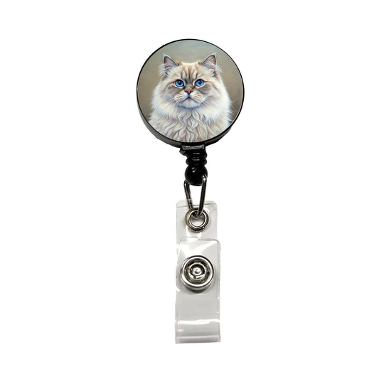 Himalayan Cat Illustration Retractable ID Key Card Name Tag Badge Holder with Clip