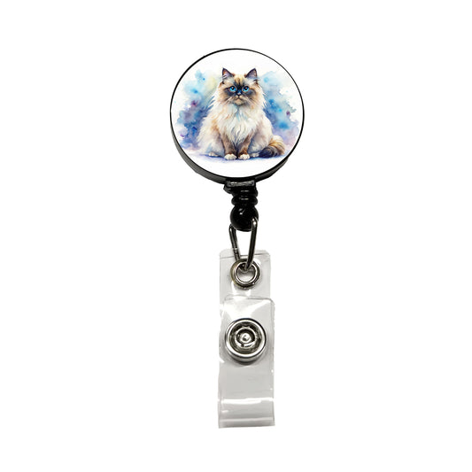 Himalayan Cat Watercolor Style Retractable ID Key Card Name Tag Badge Holder with Clip