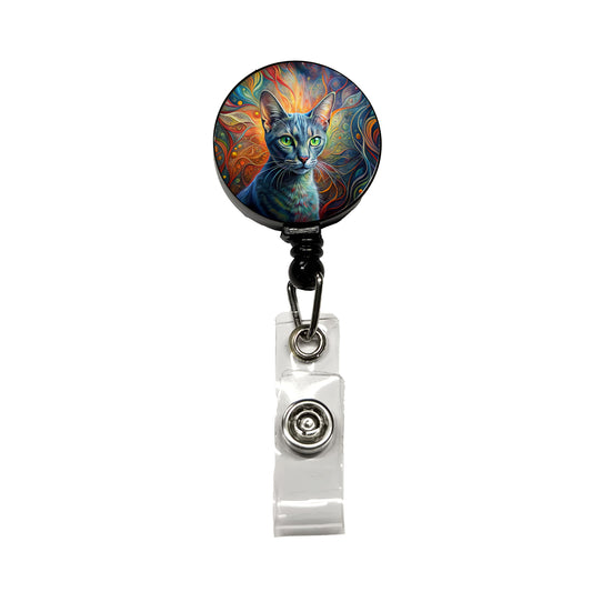 Korat Cat Abstract Art Retractable ID Key Card Name Tag Badge Holder with Clip