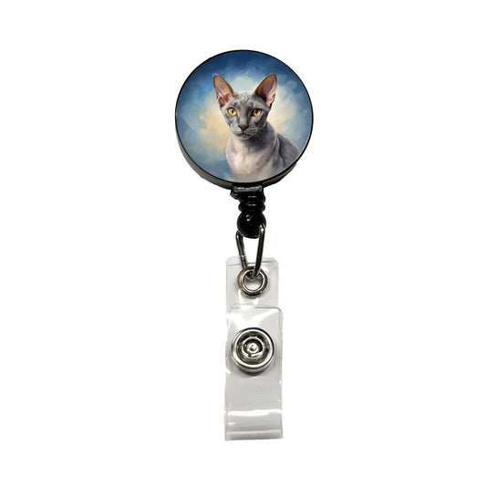 Korat Cat Illustration Retractable ID Key Card Name Tag Badge Holder with Clip
