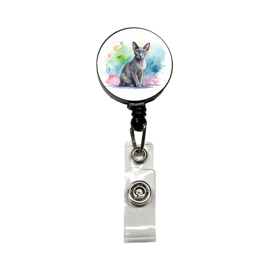 Korat Cat Watercolor Style Retractable ID Key Card Name Tag Badge Holder with Clip