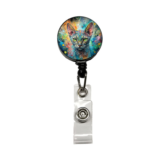 Lykoi Wolf Cat Abstract Art Retractable ID Key Card Name Tag Badge Holder with Clip