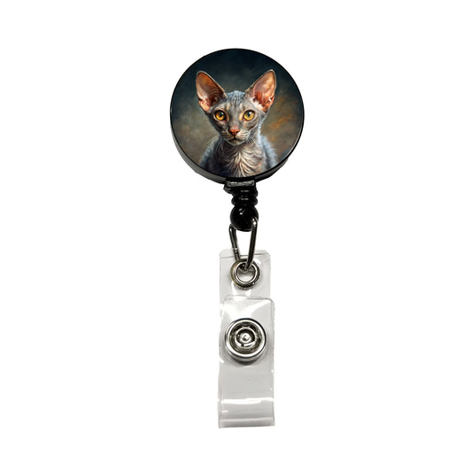 Lykoi Wolf Cat Illustration Retractable ID Key Card Name Tag Badge Holder with Clip