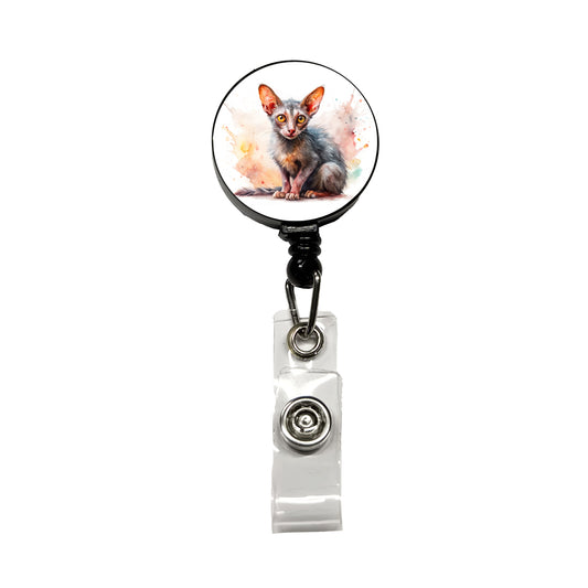 Lykoi Wolf Cat Watercolor Style Retractable ID Key Card Name Tag Badge Holder with Clip
