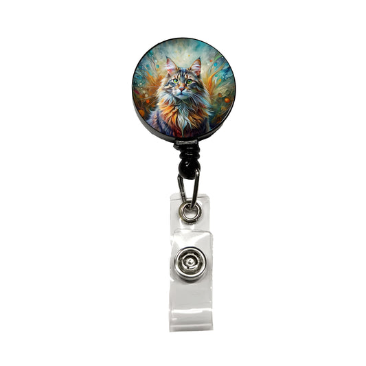 Maine Coon Cat Abstract Art Retractable ID Key Card Name Tag Badge Holder with Clip