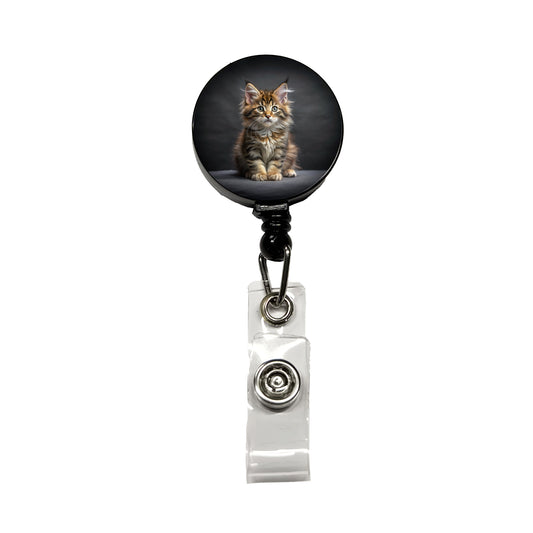 Maine Coon Cat Kitten Photo Retractable ID Key Card Name Tag Badge Holder with Clip