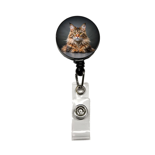 Maine Coon Cat Photo Retractable ID Key Card Name Tag Badge Holder with Clip