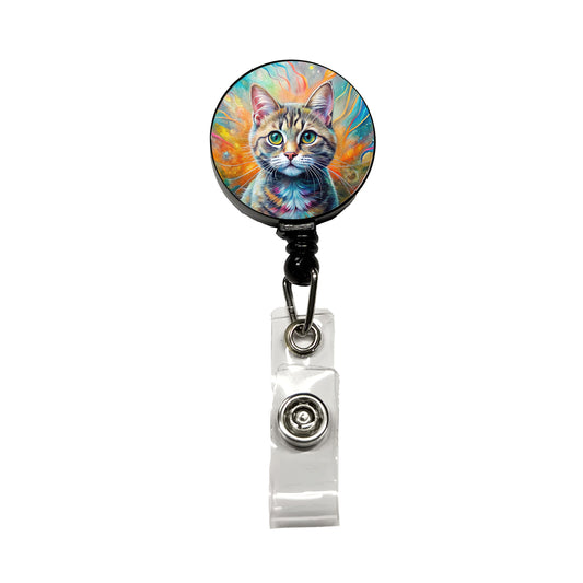 Munchkin Cat Abstract Art Retractable ID Key Card Name Tag Badge Holder with Clip