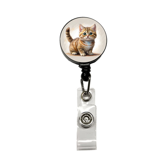 Munchkin Cat Illustration Retractable ID Key Card Name Tag Badge Holder with Clip